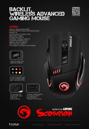 Marvo Gaming Mouse WIRELESS M720W - 4800dpi, 500Hz - MARVO-M720W