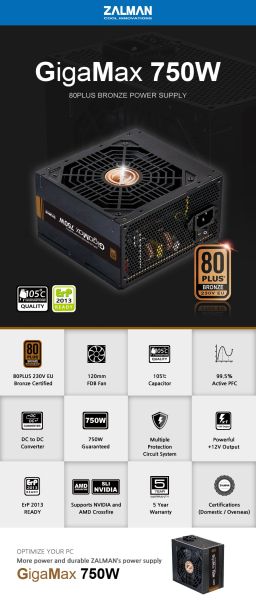 Zalman PSU GigaMax 750W Bronze ZM750-GVII