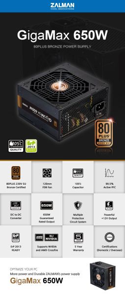 Zalman захранване PSU GigaMax 650W Bronze ZM650-GVII