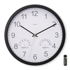 Hama “Santorini” Wall Clock, No Ticking, w. Thermo/Hygrometer, &Oslash; 30cm, blk