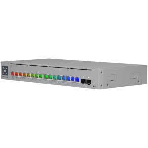 Ubiquiti 16-port, Layer 3 Etherlighting switch with 2.5 GbE, PoE++ output, and versatile mounting options, 4x 2.5 GbE PoE++ ports, 12x GbE PoE+ ports, 2x 10G SFP+ ports, 180W total PoE availability