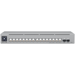 Ubiquiti 16-port, Layer 3 Etherlighting switch with 2.5 GbE, PoE++ output, and versatile mounting options, 4x 2.5 GbE PoE++ ports, 12x GbE PoE+ ports, 2x 10G SFP+ ports, 180W total PoE availability