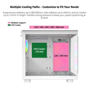 Montech KING 65 Pro, Dual Chamber Mid-tower Case, 3 ARGB Fans, White