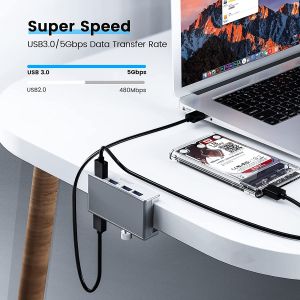 Orico хъб USB 3.0 HUB Clip Type 4 port - aux Micro-USB power input, Aluminum - MH4PU-P-SV