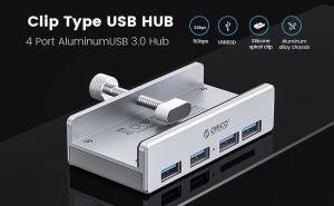 Orico хъб USB 3.0 HUB Clip Type 4 port - aux Micro-USB power input, Aluminum - MH4PU-P-SV