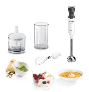 Пасатор Bosch MS6CA4150, Blender, ErgoMixx, 800 W, Included transparent jug, chopper and stirrer, White, anthracite