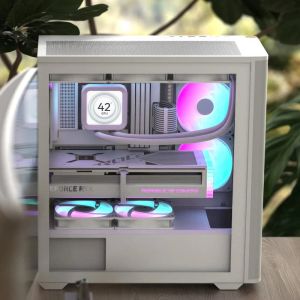 AeroCool Case ATX - D501A White, Addressable RGB, Wood