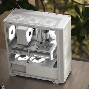 AeroCool кутия Case ATX - D501A White, Addressable RGB, Wood