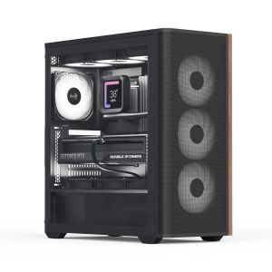 AeroCool кутия Case ATX - D501A Black, Addressable RGB, Wood