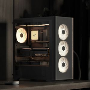 AeroCool кутия Case ATX - D501A Black, Addressable RGB, Wood