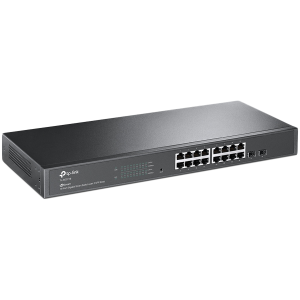 TP-Link SG2218 Omada 16-Port Gigabit Smart Switch with 2 SFP Slots, 16×G RJ45 ports and 2×G SFP slots, Fanless, Zero-Touch Provisioning, 802.1Q VLAN, STP/RSTP/MSTP, Omada App, Static Routing, Rack Mountable, 802.1p/DSCP QoS, ACL, 802.1x, CLI, SNMP