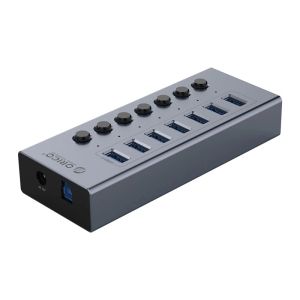 Orico USB3.0 HUB 7 port with Power Adapter, On/Off buttons, Aluminium - BT2U3-7AB-EU-GY