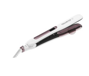 Press Rowenta SF7510F0, Brush&Straight Premium Care, LCD display, 130 - 200 ° C, Replaceable Plates, Ionizer, Cover type: Cashmere Keratin, Warm-up time: 15 sec, White / Purple