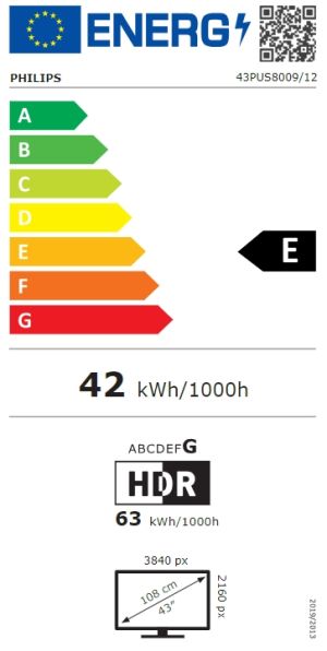 Philips TV 43PUS8009/12, 43" 4K UHD LED, 3840x2160, DVB-T/T2/T2-HD/C/S/S2, 60Hz, Ambilight 3, Pixel Precise UHD, HDR+, Titan OS, Dolby Atmos, VRR, 3*HDMI, 2*USB, 802.11n, 20W RMS, Black