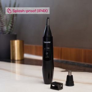 Тример Beurer MN2X Precision trimmer, Incl. 3 attachments for trimming and shaping eyebrows, nose and ear hairs, High-quality stainless steel attachments, (IPX4), Battery-powered, Incl. protective cap, cleaning brush and storage bag