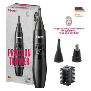 Тример Beurer MN2X Precision trimmer, Incl. 3 attachments for trimming and shaping eyebrows, nose and ear hairs, High-quality stainless steel attachments, (IPX4), Battery-powered, Incl. protective cap, cleaning brush and storage bag