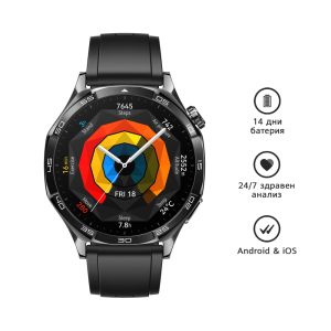 Huawei Watch GT5 Vili-B19F, 1.43", Amoled 466x466 PPI 326, BT5.2 BLE/BR/EDR, 5ATM, 524mAh, Screenshot sharing, support message input, message notifications, Battery life up to 14 days, Compatible with iOS and Android devices, Black Fluoroelastome
