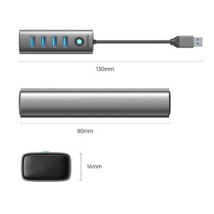 Orico HUB USB3.0 4 port, Aluminium, Grey - PDD4U-U3-015-GY