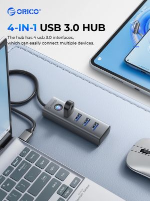 Orico HUB USB3.0 4 port, Aluminium, Grey - PDD4U-U3-015-GY