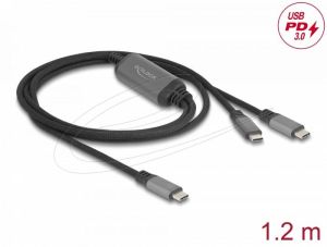 Delock Кабел USB-C, Y-кабел, 2 x USB-C PD 3.0, 100 W, 1.2 m