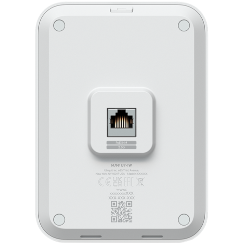 Ubiquiti UniFin U70IW Wall mounted WiFi 7 AP with 4 spatial streams and an integreated 2.5GbE PoE switch desined for hospitality enviorments