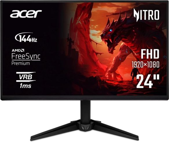 Монитор Acer Nitro QG241YP6bmipx, 60cm 23.8'' FHD (1920x1080) IPS, ZeroFrame, 144Hz, 1ms(VRB), 250nits, 100M:1, HDMI, DP, Audio out, Speakers, FreeSync,Tilt,  BluelightShield, Vesa, Black
