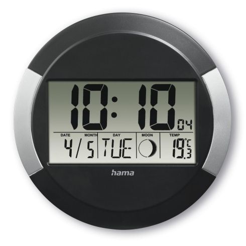 Hama "Ischia" Radio Wall Clock, Digital, DCF, Table Clock, Temperature Display, black