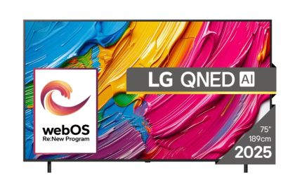 Телевизор LG 75QNED80A3A, 75" 4K QNED HDR Smart TV, 3840x2160, DVB-T2/C/S2, Alpha 7 AI Processor, HDR10 / HLG, webOS 25 ThinQ, VRR / ALLM / HGiG, 4K Upscaling, WiFi 5, Voice Controll, Bluetooth 5.1, AirPlay 2, LAN, CI, HDMI, SPDIF, Google Cast, 2 pole Sta