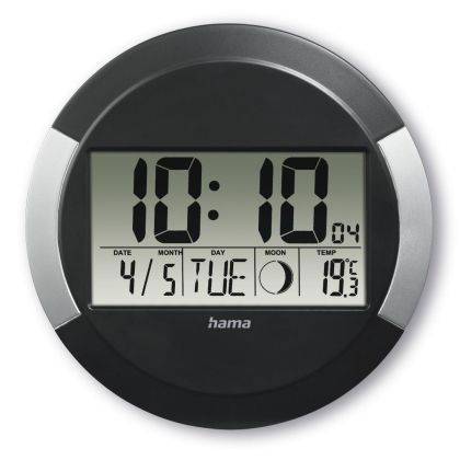 Hama "Ischia" Radio Wall Clock, Digital, DCF, Table Clock, Temperature Display, black