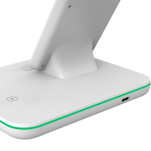 CANYON WS-303, 3in1 Wireless charger, with touch button for Running water light, Input 9V/2A, 12V/2A, Output 15W/10W/7.5W/5W, Type c to USB-A cable length 1.2m, 137*103 *140mm, 0.22Kg, White