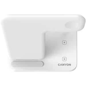CANYON WS-303, 3in1 Wireless charger, with touch button for Running water light, Input 9V/2A, 12V/2A, Output 15W/10W/7.5W/5W, Type c to USB-A cable length 1.2m, 137*103 *140mm, 0.22Kg, White
