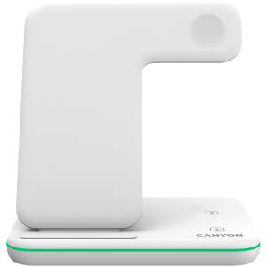 CANYON WS-303, 3in1 Wireless charger, with touch button for Running water light, Input 9V/2A, 12V/2A, Output 15W/10W/7.5W/5W, Type c to USB-A cable length 1.2m, 137*103 *140mm, 0.22Kg, White