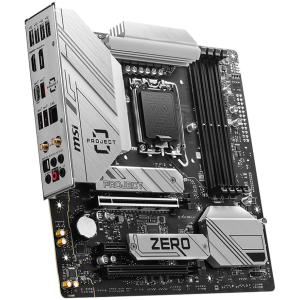 MSI B760M PROJECT ZERO, mATX, Socket LGA 1700, Dual Channel DDR5 7800+(OC)MHz, 2x PCIe x16 slots, 2x M.2 slots, 1x HDMI, 1x DP, 4xUSB 2.0, 3xUSB 10Gbps Type A, 1xUSB 20Gbps Type C, 7.1 HD Audio, 2.5Gbps LAN