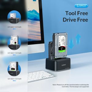 Orico Storage - HDD/SSD Dock - 2 BAY 2.5/3.5 USB-C/USB-A - 6829C3-V1