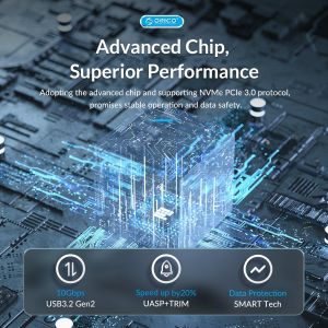 Orico Storage - Case - M.2 NVMe M key - USB3.1 Gen2 Type-C, 10Gbps - HM2-G2-BK