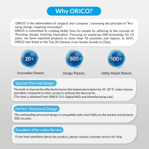 Orico Storage - Case - M.2 NVMe M key - USB3.1 Gen2 Type-C, 10Gbps - HM2-G2-BK