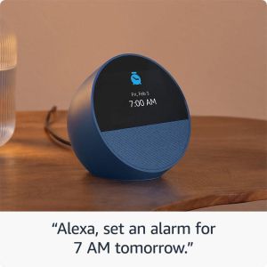All-new Echo Spot (2024 release), Smart alarm clock with vibrant sound + Alexa, Glacier Blue