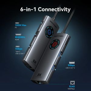 Vention Docking Station Type-C - TQZHB - 8K, LED Display - HDMI, USB 3.0 x 2, USB-C 3.2 Gen 1, PD100W,  LAN (1Gbps)