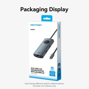 Vention Docking Station Type-C - TQZHB - 8K, LED Display - HDMI, USB 3.0 x 2, USB-C 3.2 Gen 1, PD100W,  LAN (1Gbps)