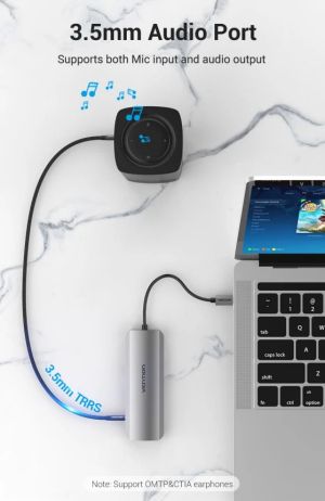 Vention Docking Station Type-C - TOLHB - HDMI x 1, USB3.0 x 3, USB-C PD100W x 1, LAN x 1 (1Gbps), SD/TF, Audio