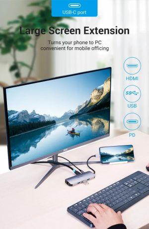 Vention Docking Station Type-C - TOLHB - HDMI x 1, USB3.0 x 3, USB-C PD100W x 1, LAN x 1 (1Gbps), SD/TF, Audio