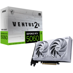 MSI Video Card NVIDIA GeForce RTX 5060 8G VENTUS 2X WHITE, 8GB GDDR7, 128-bit, 2512 MHz Boost, 3840 CUDA Cores, PCIe 5.0 (x8), 3x DP 2.1b, HDMI 2.1b, RAY TRACING, Dual Fan, 145W TDP, 8-pin PCIe Power, G-SYNC, 2-Slot, 3Y