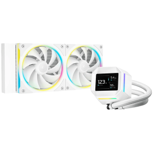 DeepCool LM240 WH, 240mm CPU Liquid Cooler, 2.4" LCD screen, 2x120mm FL12 SE ARGB PWM Fans, Fluid Dynamic Bearing, White, Intel LGA1851/1700/1200/1151/1150/1155, AMD AM5/AM4, R-LM240-WHDMMC-1, 3Y
