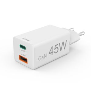 HAMA Бързо мини зарядно, 45 W, 1x USB-C - 1x USB-A, PD, бяло