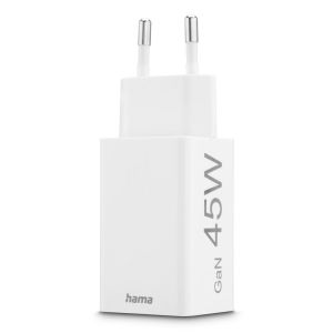 HAMA Бързо мини зарядно, 45 W, 1x USB-C - 1x USB-A, PD, бяло