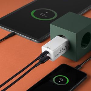 HAMA Бързо мини зарядно, 45 W, 1x USB-C - 1x USB-A, PD, бяло