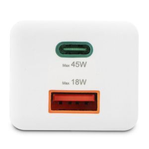 HAMA Бързо мини зарядно, 45 W, 1x USB-C - 1x USB-A, PD, бяло