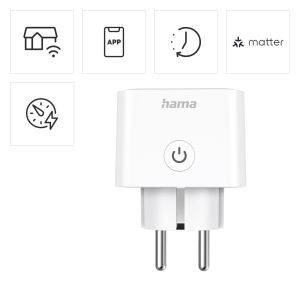 Hama Smart WLAN Socket, Matter, Voice/App-Controlled, Current Measuring Device