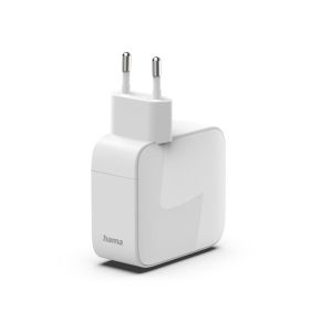 HAMA Бързо зарядно, 65 W, GaN, 2x USB-C, с разтегателен кабел 0.7м, бял