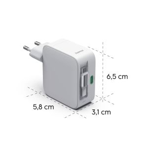 HAMA Бързо зарядно, 65 W, GaN, 2x USB-C, с разтегателен кабел 0.7м, бял